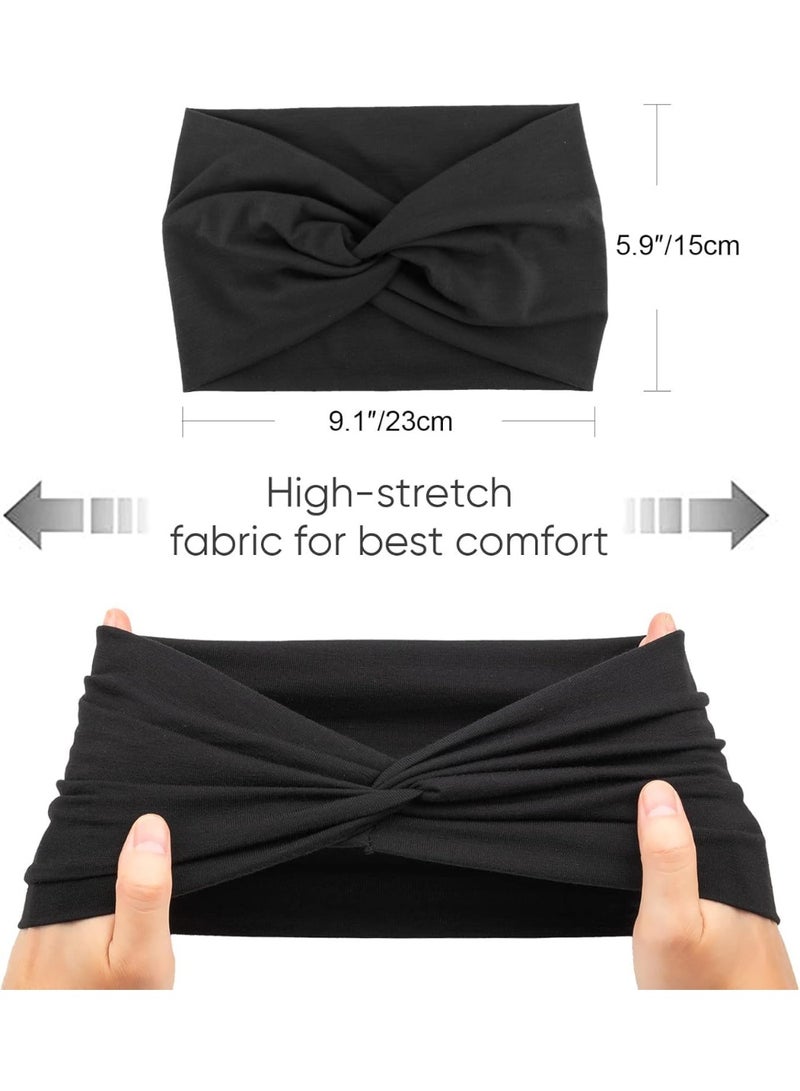 طقم مكون من طوقين شعر قطن محاك للنساء، 95% قطن، بتصميم توربان بعقدة أنيقة، أكسسوارات شعر للنساء والفتيات (روز وأسود) - Image 2