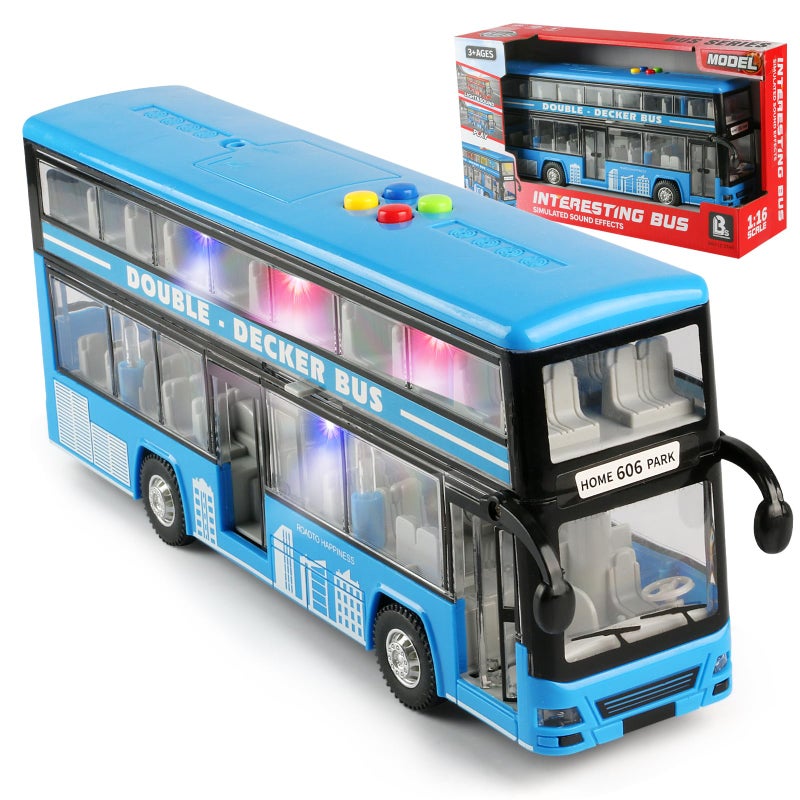 Cdymkf 1128cm Double Decker Bus Toy with Lights  Sounds Scale116 Friction Powered Bus Toy for Kids with Indoor Ceiling Lights and 4 Different Sounds  Gift for Kids Ages 3 Bule - Image 3