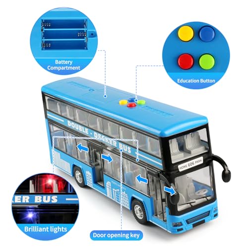Cdymkf 1128cm Double Decker Bus Toy with Lights  Sounds Scale116 Friction Powered Bus Toy for Kids with Indoor Ceiling Lights and 4 Different Sounds  Gift for Kids Ages 3 Bule - Image 5