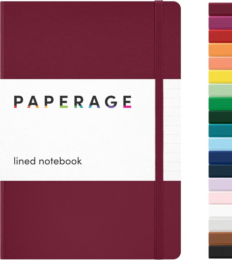 ببرج دفتر يوميات PAPERAGE مسطر، (بورجوندي)، 160 صفحة، مقاس متوسط 5.7 بوصة × 8 بوصة - ورق سميك 100 جرام، غلاف صلب - Image 1