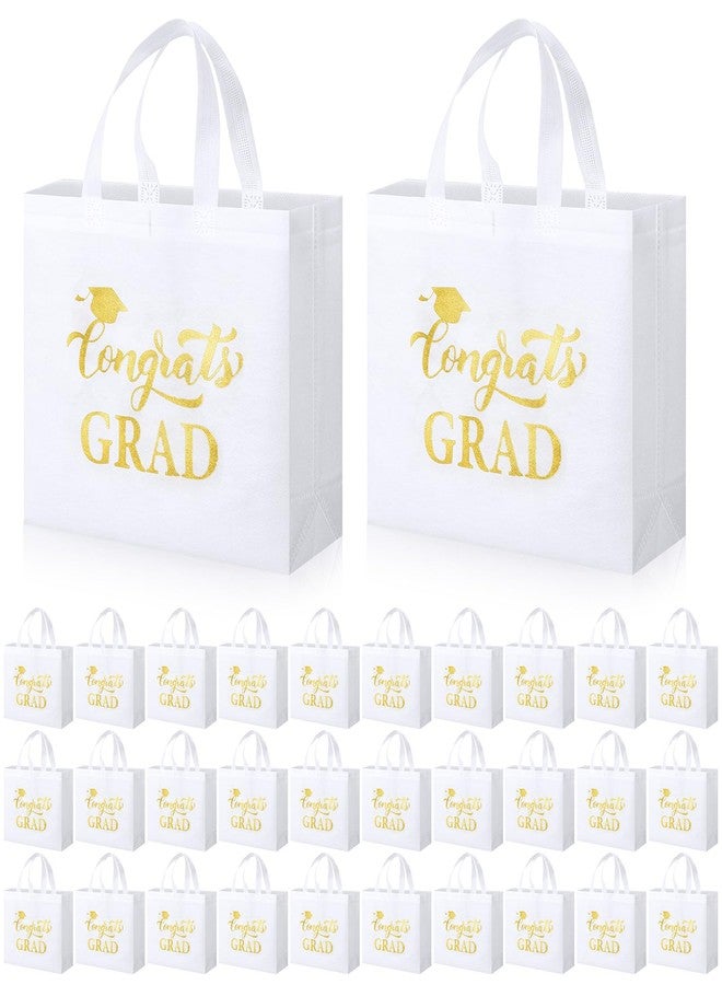 JaGely 30 Pcs 2026 Graduation Gift Bags with Handles Bulk Reusable Non Woven Congrats Grad Tote Bags 11 x 12 x 5 Inch Graduation Party Favors for College High School Graduate Decorations(White - Image 1
