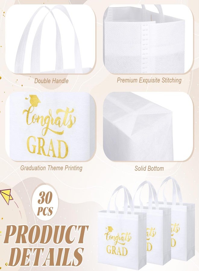 JaGely 30 Pcs 2026 Graduation Gift Bags with Handles Bulk Reusable Non Woven Congrats Grad Tote Bags 11 x 12 x 5 Inch Graduation Party Favors for College High School Graduate Decorations(White - Image 4