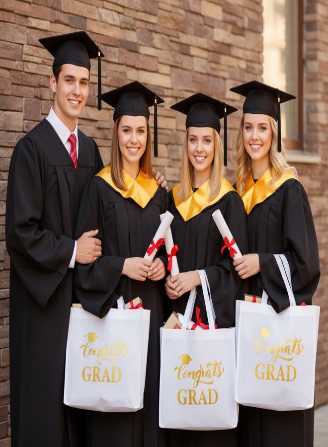 JaGely 30 Pcs 2026 Graduation Gift Bags with Handles Bulk Reusable Non Woven Congrats Grad Tote Bags 11 x 12 x 5 Inch Graduation Party Favors for College High School Graduate Decorations(White - Image 3