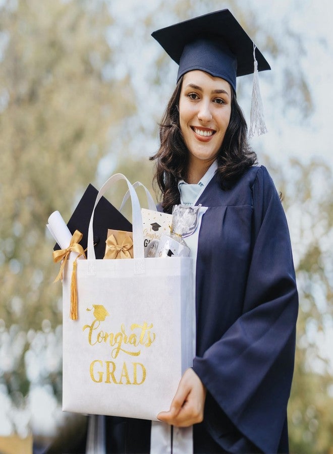 JaGely 30 Pcs 2026 Graduation Gift Bags with Handles Bulk Reusable Non Woven Congrats Grad Tote Bags 11 x 12 x 5 Inch Graduation Party Favors for College High School Graduate Decorations(White - Image 2