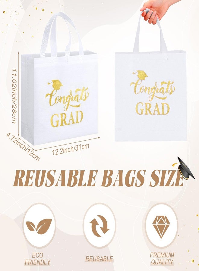 JaGely 30 Pcs 2026 Graduation Gift Bags with Handles Bulk Reusable Non Woven Congrats Grad Tote Bags 11 x 12 x 5 Inch Graduation Party Favors for College High School Graduate Decorations(White - Image 5