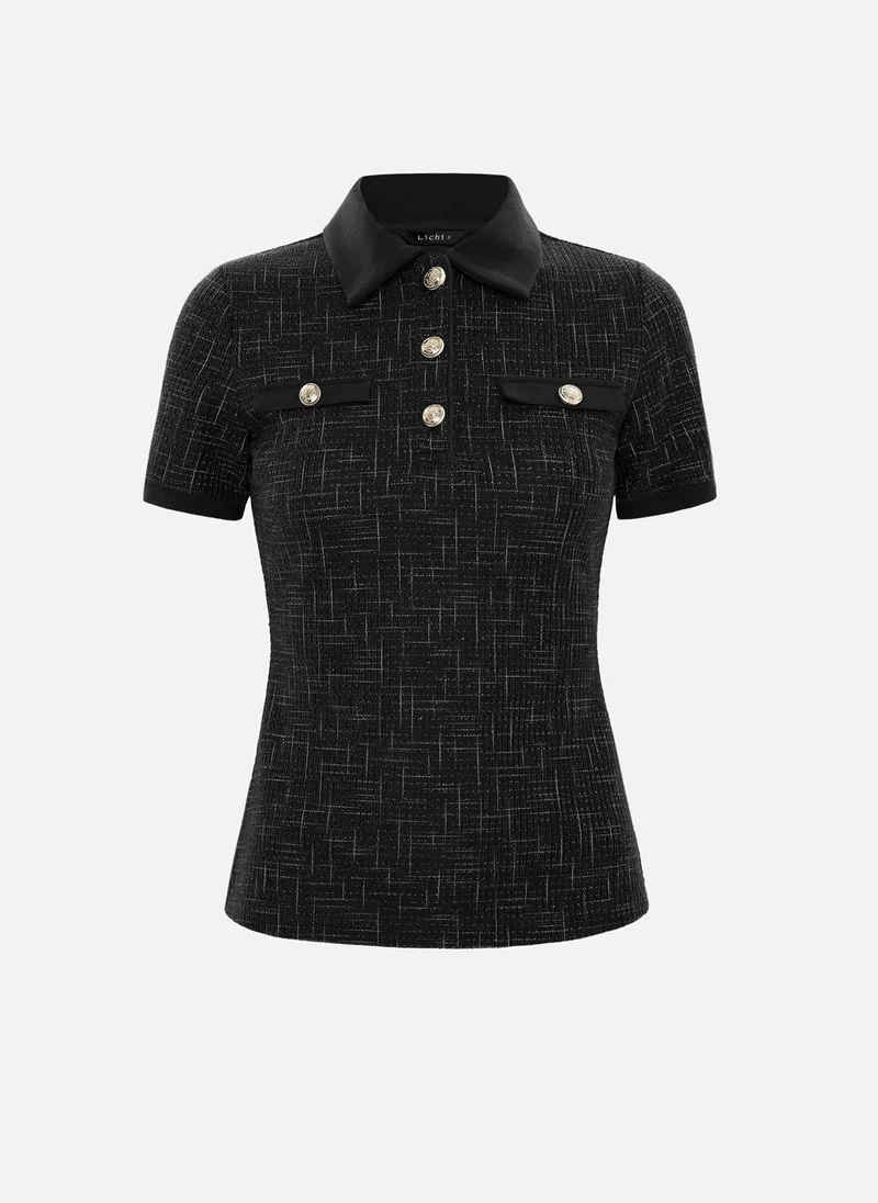 Lichi Short-sleeved polo shirt from bouclé yarn