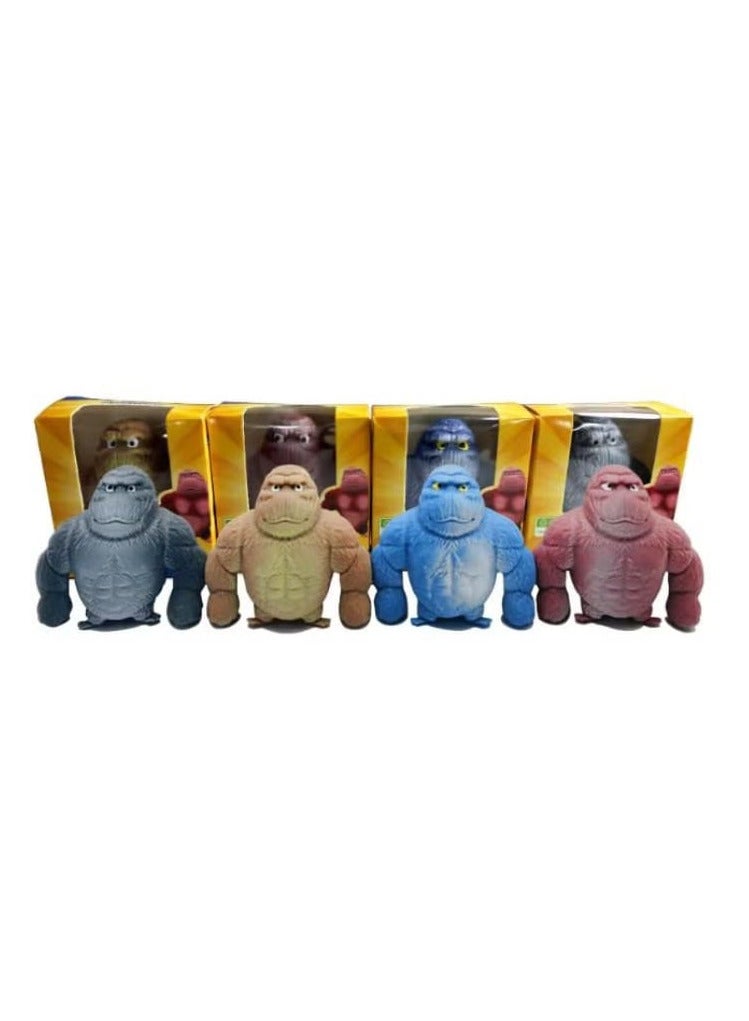 4 Pieces Stretchy Squishy Monkey Toy for Kids and Adults Funny Squishy Gorilla Toy for Stress Relief and Sensory Decompression (Grey Brown Blue Red)