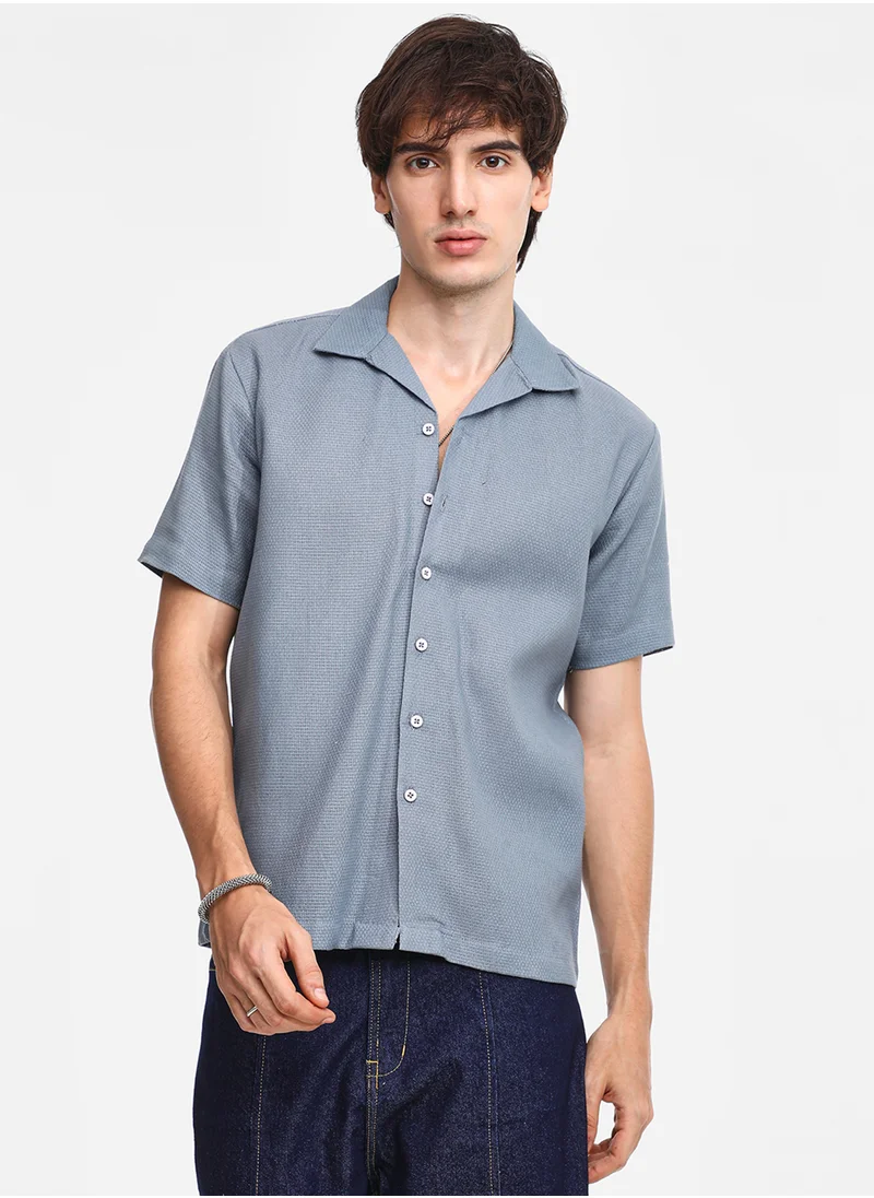 كامبوس سوترا Men's Cloud Grey Solid Resort Shirt