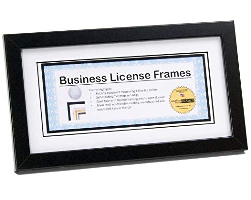Creative Picture Frames 5.5” x 10.5” Black Business License Certificate Frame for Professionals Holds 3.5” by 8.5” with White Mat Includes Self Standing Easel Back with Hanger - Image 1