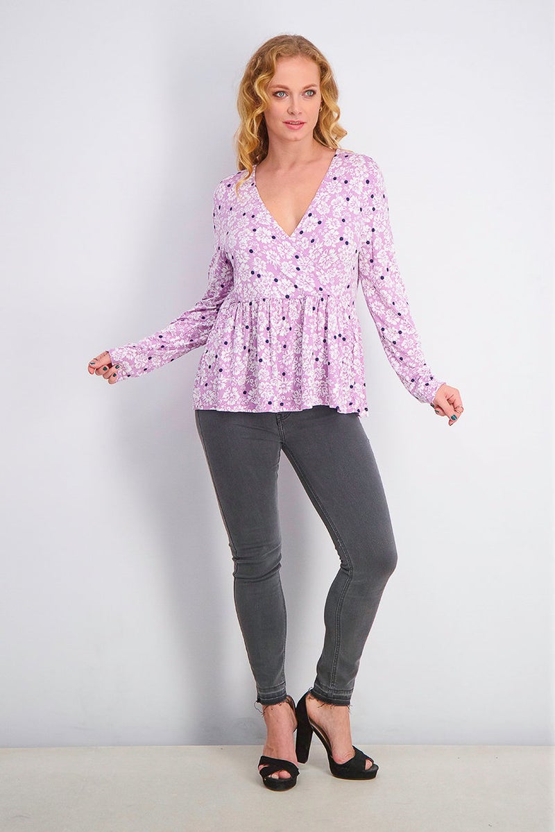 Fire & Glory Women Surplice Long Sleeve Floral Top, Multicolor - Image 3