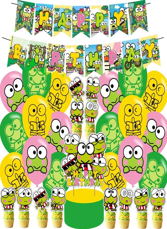 karg Keroppi Party Decorations Set,Keroppi Birthday Party Supplies for Frog of KeroppiIncludes Birthday Banner,Cake & Cupcake Toppers,Balloons for Kids - Image 1