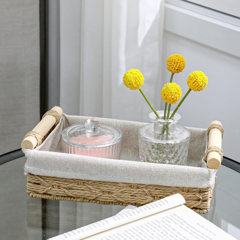 SAGREENY Bathroom Baskets for Organizing, Small Wicker Basket for Organizer, Round Paper Rope Storage Basket for Bathroom Countertop, Set of 2 - Image 3