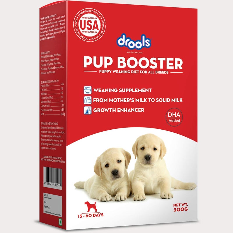 Drools Pup Booster - Puppy Weaning Diet Powder Dog Food For All Breeds, Milk Flavour, 300g - Image 2