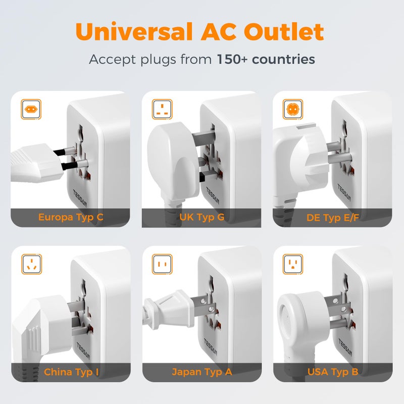 تيسان TESSAN Universal Travel Adapter, Worldwide Plug with 2 USB A and 2 USB C - Image 5