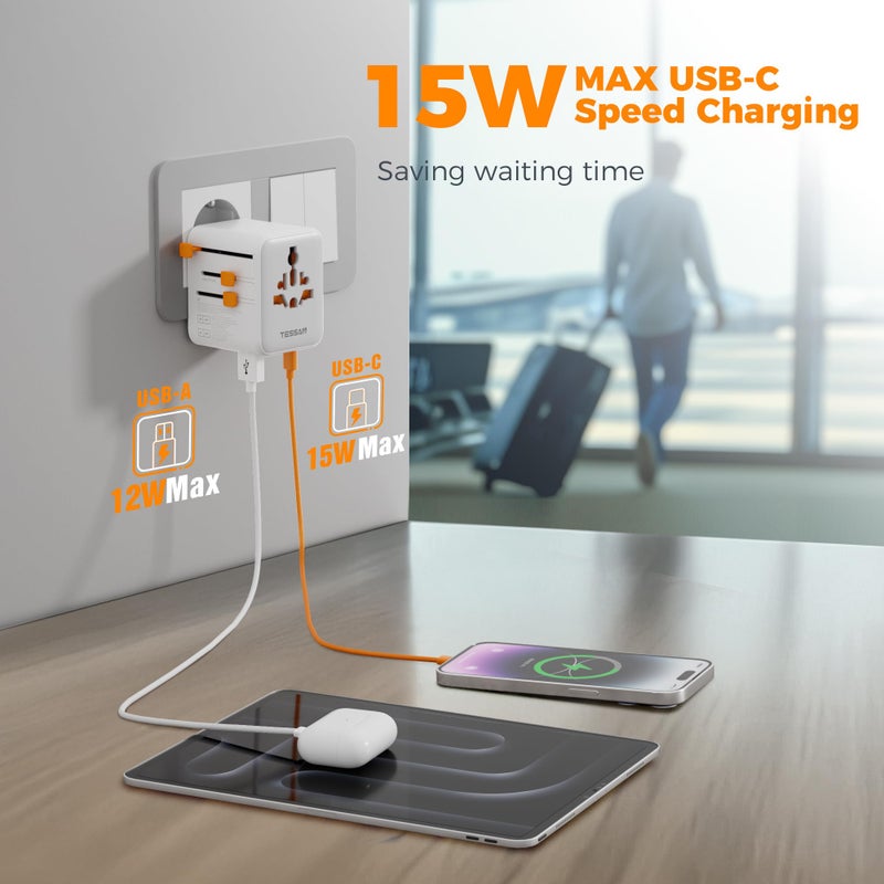 تيسان TESSAN Universal Travel Adapter, Worldwide Plug with 2 USB A and 2 USB C - Image 4