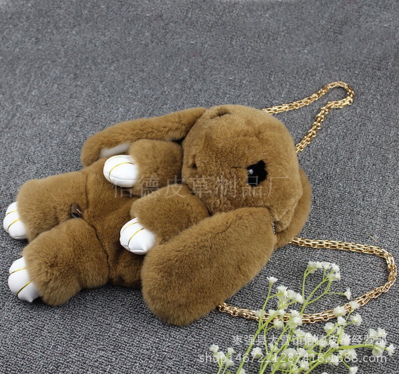 2024 Cute Plush Bunny Crossbody Kids Bag Khaki 