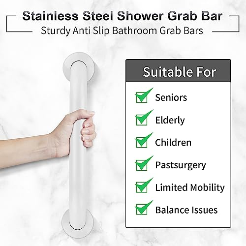 Gotega 2 Pack Shower Grab Bar Stainless Steel Bathroom Grab Bar Grab Bars for Handicap Elderly Seniors Bathroom Safety Grab Bar 12 InchWhite - Image 3