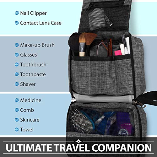 Fosmon Hanging Travel Toiletry Bag, Compact Toiletries Organizer, Cosmetic Makeup Portable Bag, Shower Bathroom Shaving kit, Hygiene Water-Resistant Carrying Travel Accessories for Men and Women - Image 2