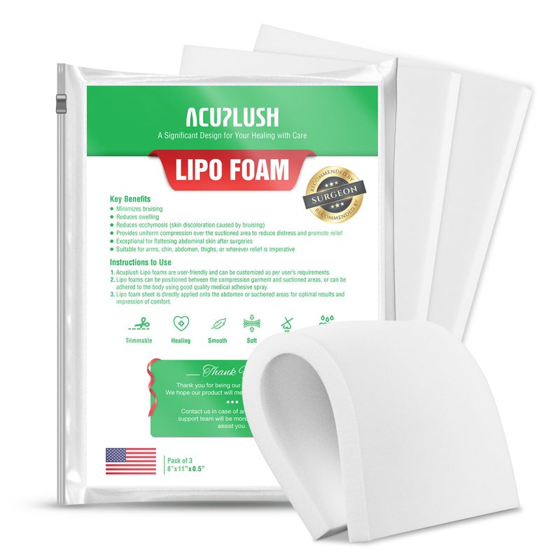 ACUPLUSH 3 Pack Lipo Foam Pads - Post Surgery Ab Board for Liposuction Recovery, Flattening Abdominal Compression Garments for Tummy Tuck Surgery (8â€ x 11â€ x 0.5â€) - Image 1