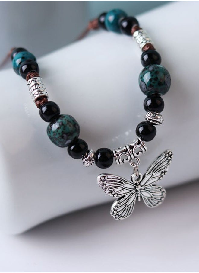 Generic - Vintage Ceramic Necklace with Adjustable Rope and Butterfly Pendant, Gift for Women - Image 1