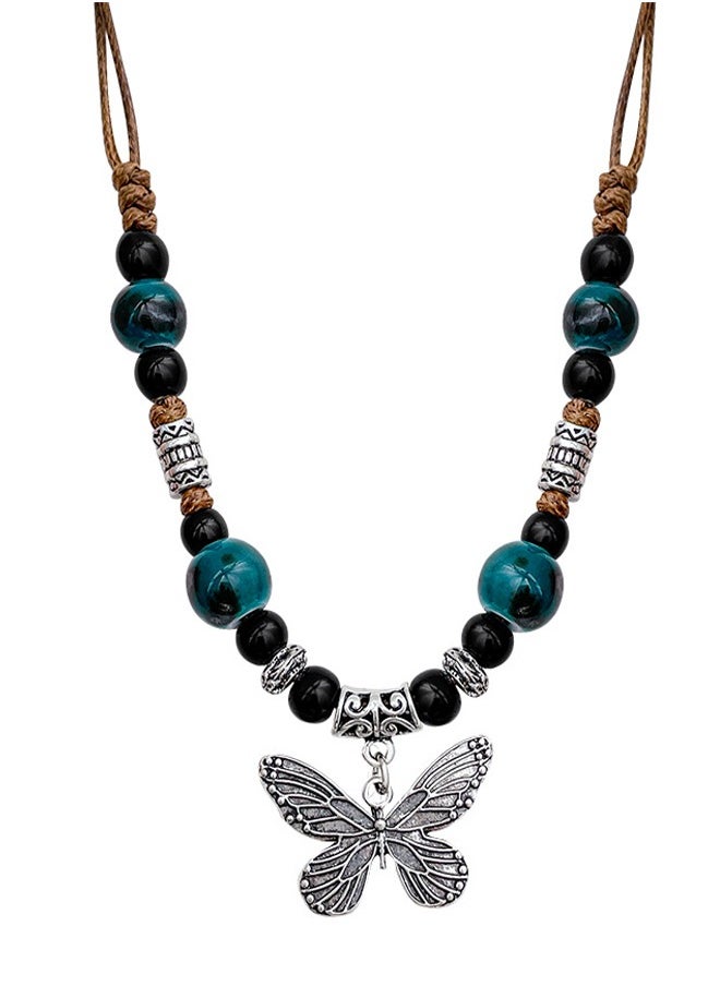Generic - Vintage Ceramic Necklace with Adjustable Rope and Butterfly Pendant, Gift for Women - Image 1