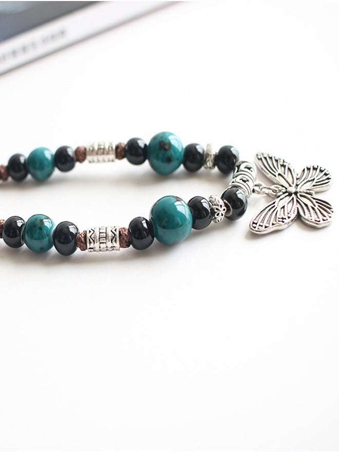 Generic - Vintage Ceramic Necklace with Adjustable Rope and Butterfly Pendant, Gift for Women - Image 1