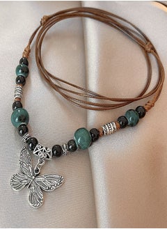 Generic Vintage Ceramic Necklace with Adjustable Rope and Butterfly Pendant, Gift for Women  - Image 2