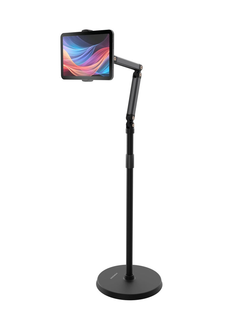 porodo Phone & Tablet Floor Stand with Adjustable Height 1.65m Max / Full Axis Rotation / 5.5" to 12.9" Devices Compatible - Black - Image 1