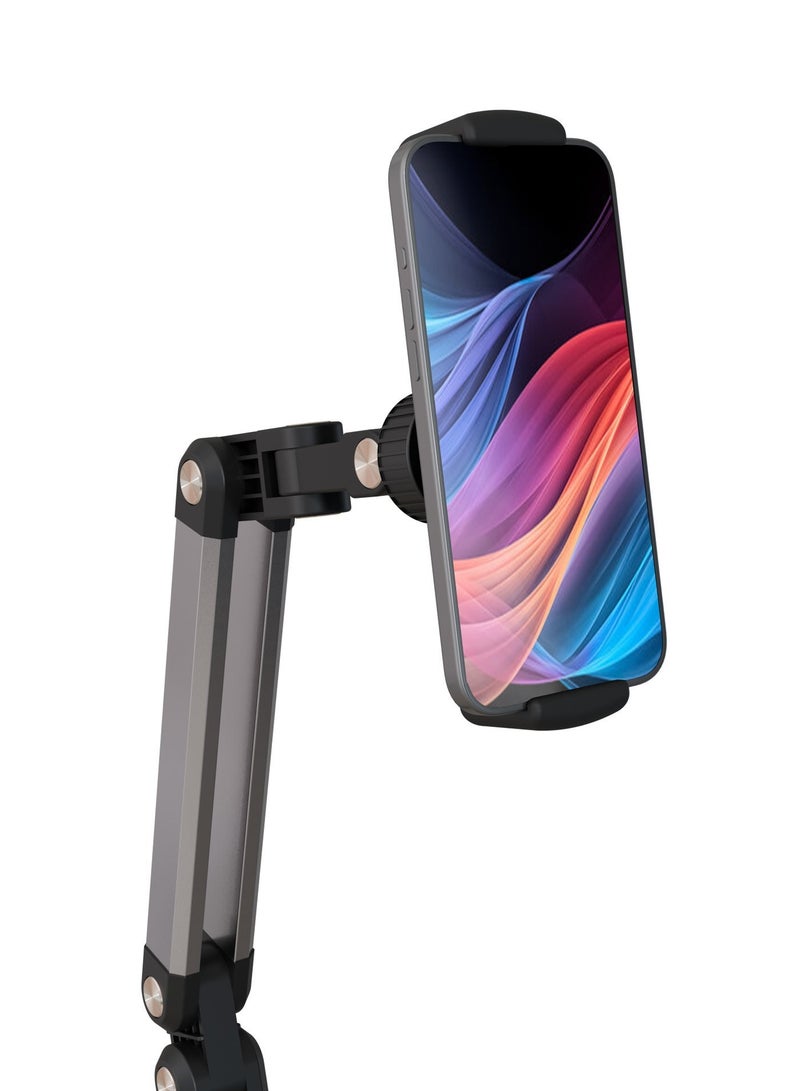 porodo Phone & Tablet Floor Stand with Adjustable Height 1.65m Max / Full Axis Rotation / 5.5" to 12.9" Devices Compatible - Black - Image 3