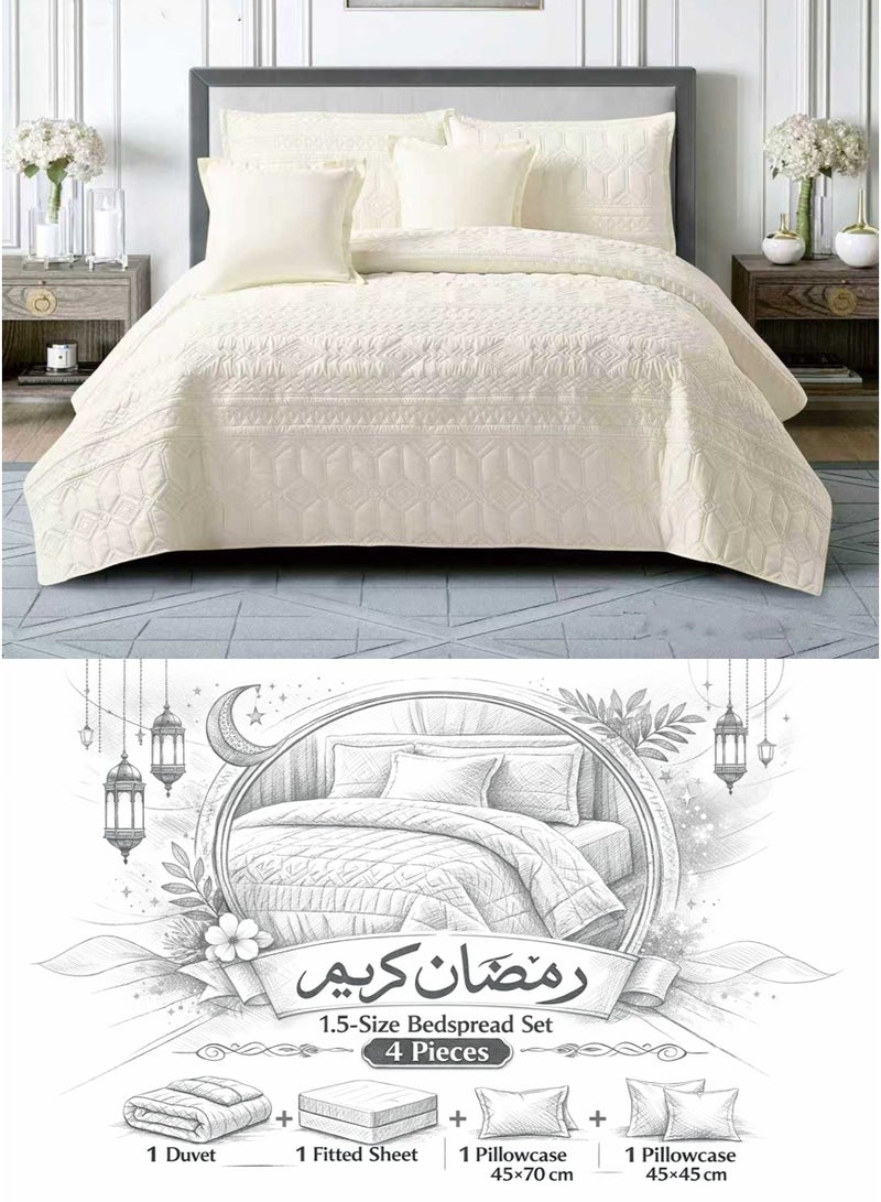 ميرال مفرش سرير نفر ونص سادة مضغوط – 4 قطع – لحاف محبوك 160×210 سم مع شرشف مغاط 120×200 سم - Image 1