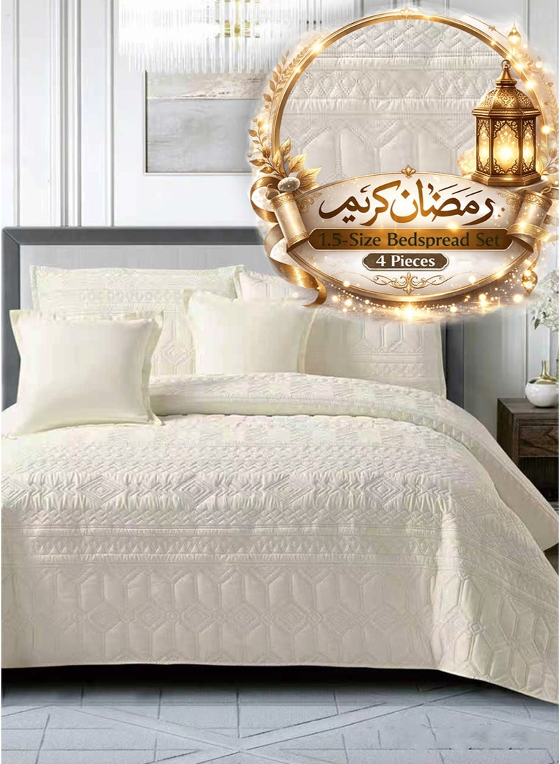 ميرال مفرش سرير نفر ونص سادة مضغوط – 4 قطع – لحاف محبوك 160×210 سم مع شرشف مغاط 120×200 سم - Image 2