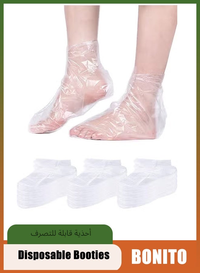 BONITO 100 Piece Clear Plastic Disposable Booties, Paraffin Bath Liners for Foot Pedicure Hot Spa Wax Treatment, Thicker Thermal Therapy Feet Covers Bags Plastic Socks Liners - Image 1