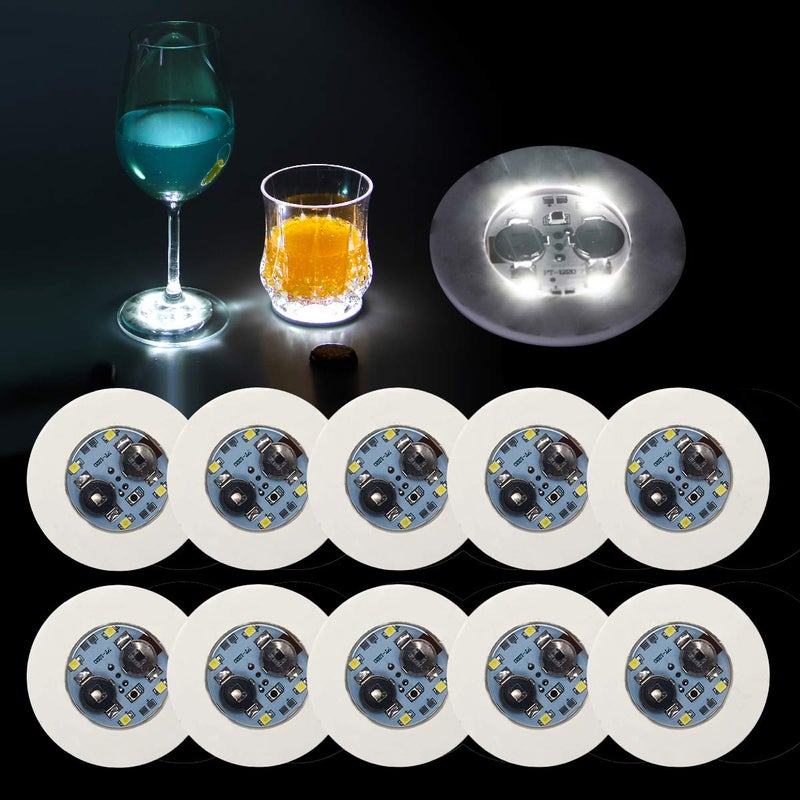 AHIER 10Pcs LED Coasters for Drinks Thicken 5mm LED Coaster Perfect for Party Wedding Bar White - Image 1