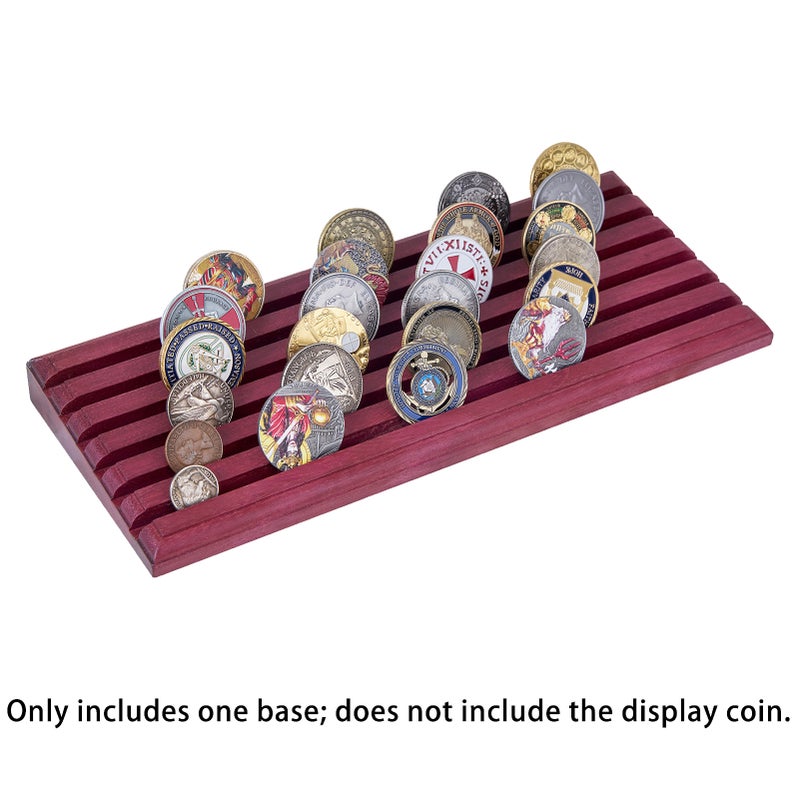 Challenge Coin Display Stand 6 Row Military Challenge Coins Holder Solid Violet Wooden Rack Case 42 Coins Gift for Father Military Coin Display Case - Image 5