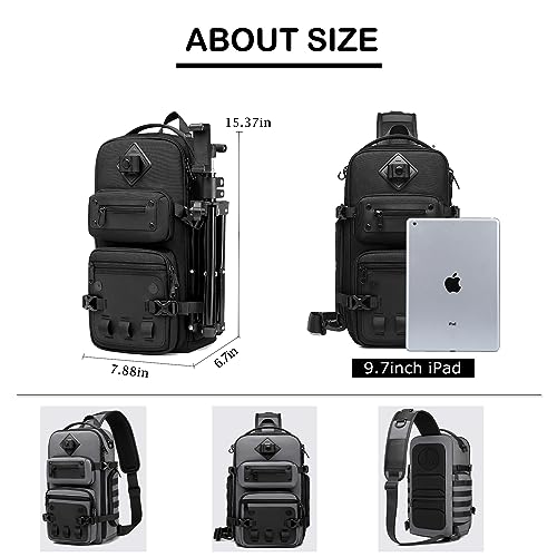 OZUKO Tactical Backpack Chest Sling Bags for Men, Waterproof Crossbody Shoulder Daypack for Outdoor Walking Hiking Trekking (Dark gray) - Image 2