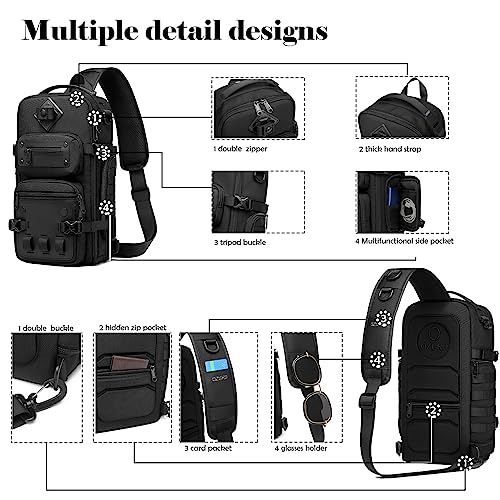 OZUKO Tactical Backpack Chest Sling Bags for Men, Waterproof Crossbody Shoulder Daypack for Outdoor Walking Hiking Trekking (Dark gray) - Image 3
