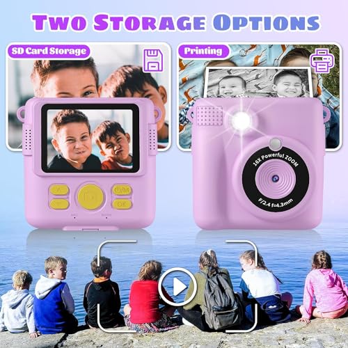 Adofys Instant Print Camera for Kids, Christmas Birthday Gifts for Girls Boys, HD Digital Video Cameras for Toddler, Portable Toy for 4 5 6 7 8 9 10 Year Old with 32GB SD Card-Purple - Image 3