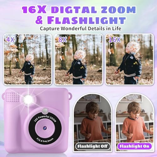 Adofys Instant Print Camera for Kids, Christmas Birthday Gifts for Girls Boys, HD Digital Video Cameras for Toddler, Portable Toy for 4 5 6 7 8 9 10 Year Old with 32GB SD Card-Purple - Image 4