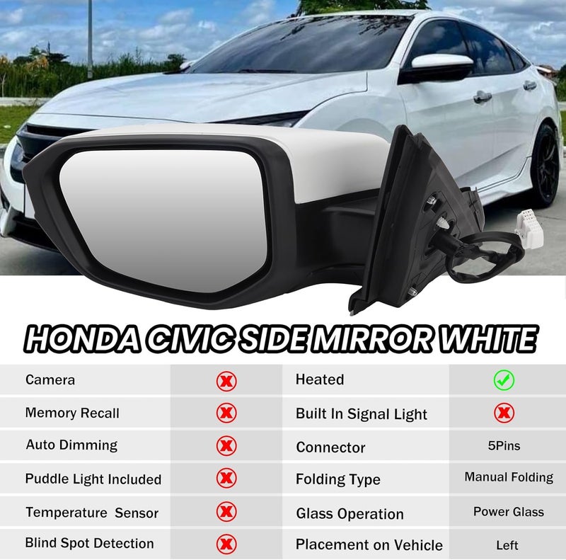 MOFOAP Driver Side View Mirror for 2016-2021 Honda Civic - Power Heated, Left Replacement - Image 2