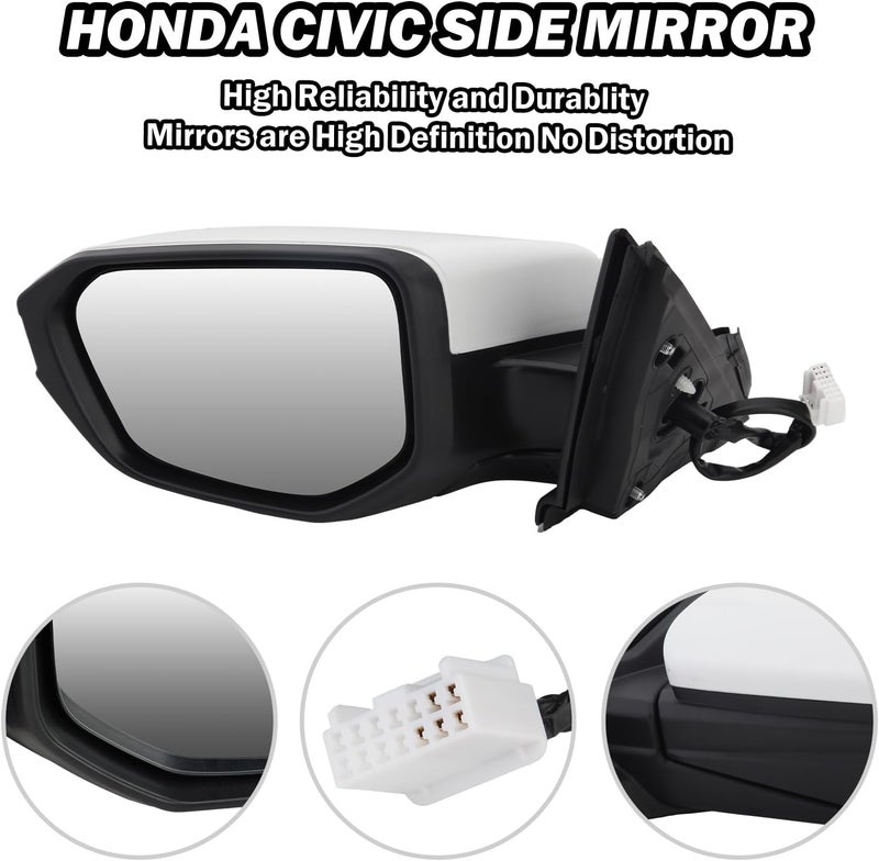 MOFOAP Driver Side View Mirror for 2016-2021 Honda Civic - Power Heated, Left Replacement - Image 3