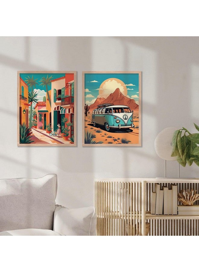 kotart Travel Theme Painting with Frame for Home Decoration - Vibrant City Illustration Framed Painting for Living Room Bedroom Office Room Wall Decor - Pack of 2 (Painting 8, Large) - Image 3