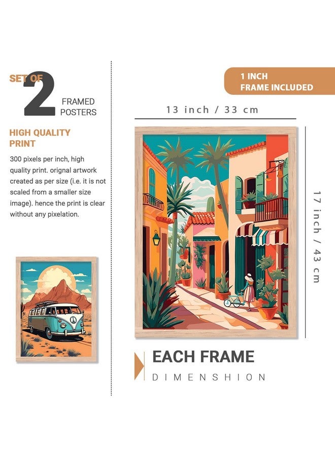 kotart Travel Theme Painting with Frame for Home Decoration - Vibrant City Illustration Framed Painting for Living Room Bedroom Office Room Wall Decor - Pack of 2 (Painting 8, Large) - Image 2