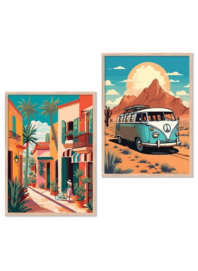 kotart Travel Theme Painting with Frame for Home Decoration - Vibrant City Illustration Framed Painting for Living Room Bedroom Office Room Wall Decor - Pack of 2 (Painting 8, Large) - Image 1