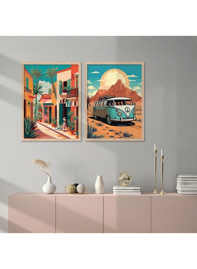 kotart Travel Theme Painting with Frame for Home Decoration - Vibrant City Illustration Framed Painting for Living Room Bedroom Office Room Wall Decor - Pack of 2 (Painting 8, Large) - Image 5