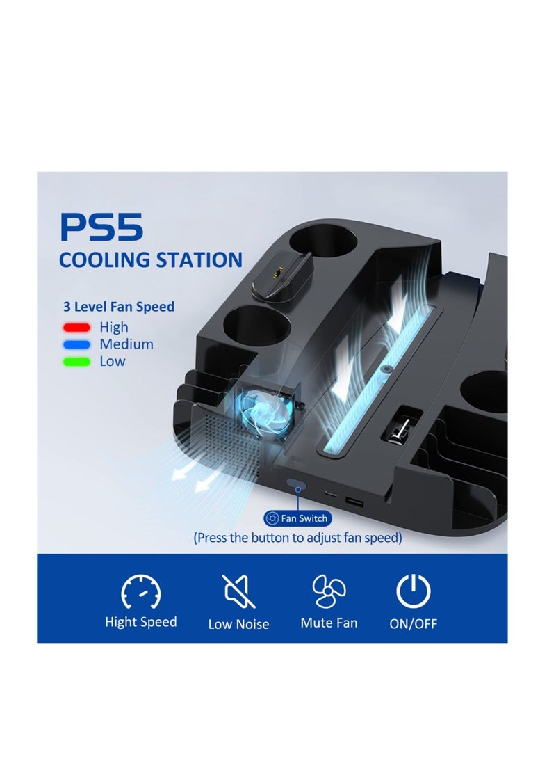 Captaintech PS5 Stand and Cooling Station, PS5 Controller Charging Station with 3 Levels Adjustable Fan Speed, 8 x PS5 Games Slots, PS5 Stand  for Playstation 5 Console/Disc/Digital Editions (Black) - Image 4