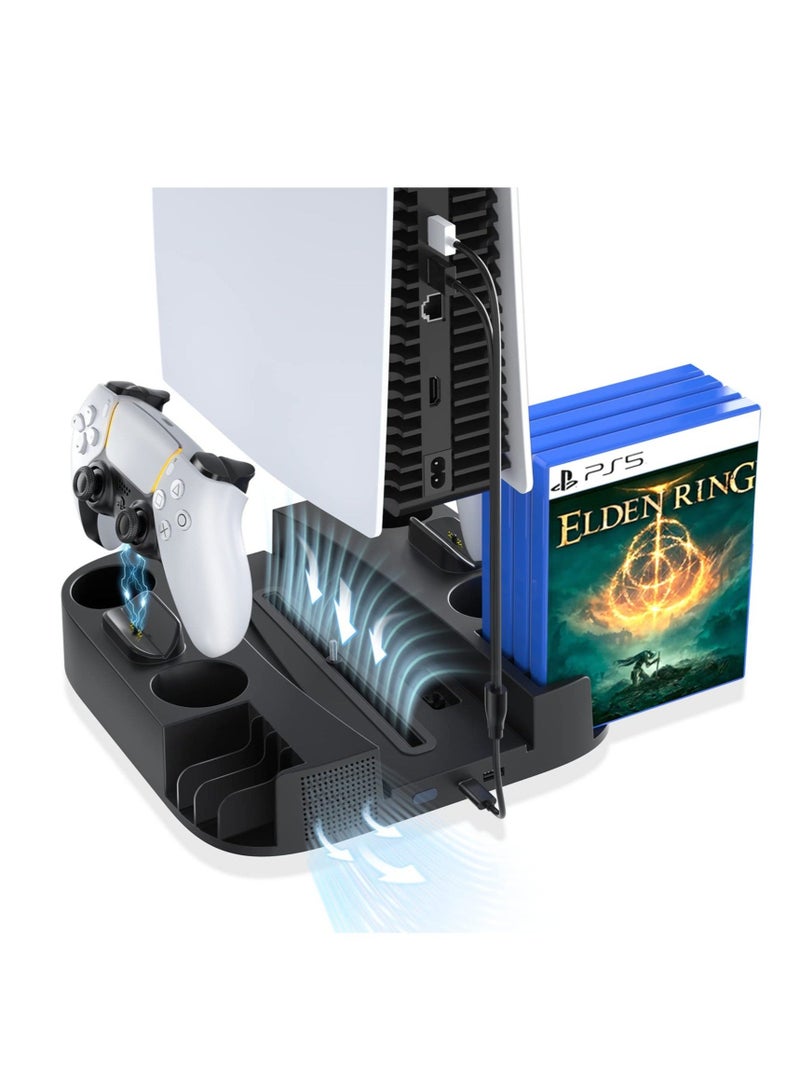 Captaintech PS5 Stand and Cooling Station, PS5 Controller Charging Station with 3 Levels Adjustable Fan Speed, 8 x PS5 Games Slots, PS5 Stand  for Playstation 5 Console/Disc/Digital Editions (Black) - Image 1
