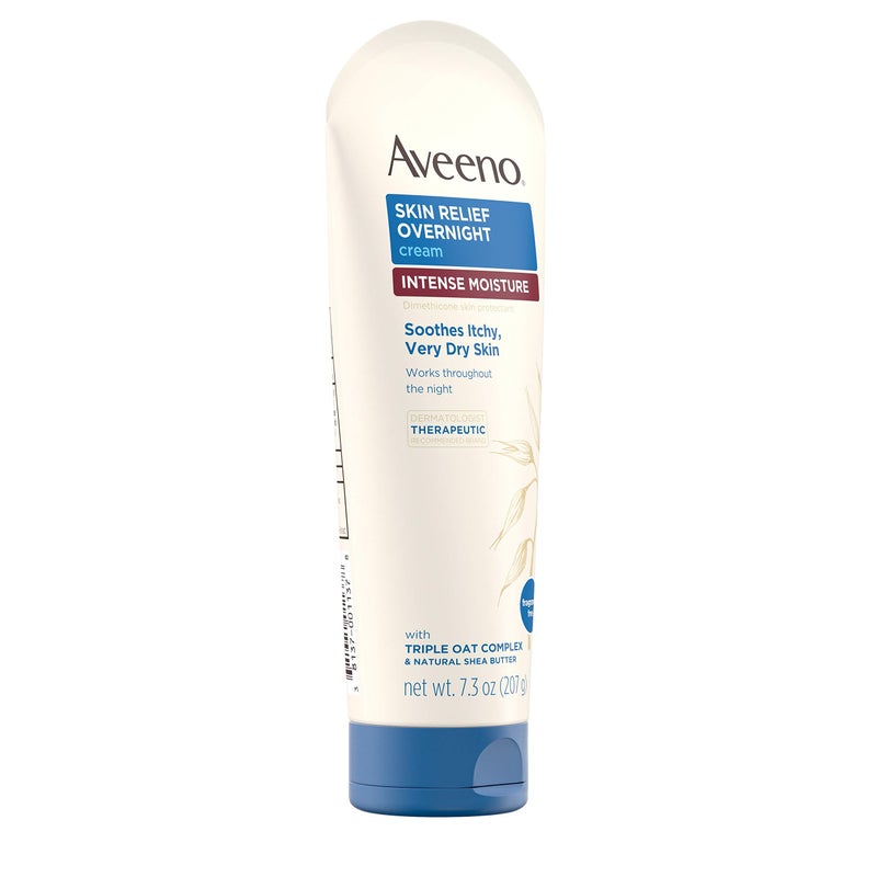 Aveeno كريم أفينو للترطيب المكثف ليلاً مع مركب الشوفان الثلاثي وزبدة الشيا الطبيعية، واقي جلدي ديميثيكون العلاجي لتخفيف جفاف وحكة الجلد، خالي من العطور والستيرويدات، 7.3 أونصة - Image 3
