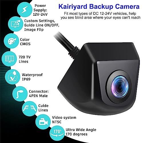 Kairiyard كاميرا كايريارد الاحتياطية، كاميرا رؤية خلفية عالية الدقة بزاوية عرض واسعة 170° مقاومة للماء لأنظمة الكاميرات الاحتياطية للسيارات والشاحنات والشاحنات الصغيرة وسيارات الدفع الرباعي والمركبات الترفيهية والفانات. - Image 2