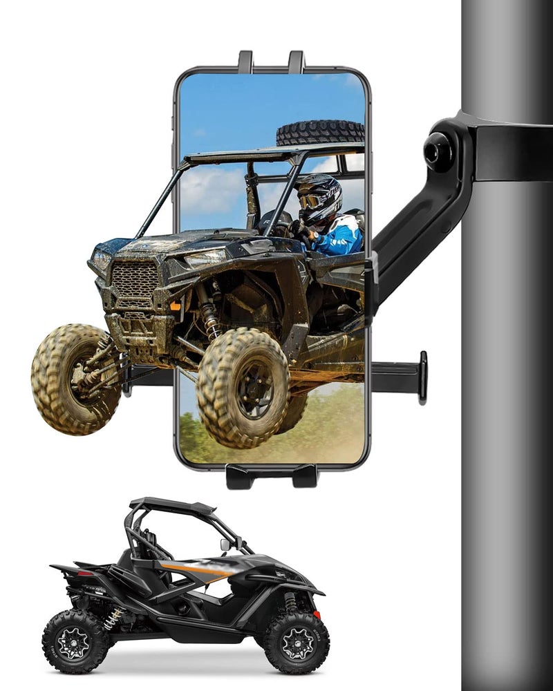 ULZOZN UTV Phone Holder 360° Rotation Universal for UTV ATV SXS 1.75-2 Inch Roll Bar Heavy Duty Aluminum ATV Phone Mount for 4.7-6.8 Inch Cell Phone - Image 1