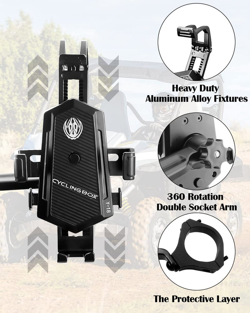 ULZOZN UTV Phone Holder 360° Rotation Universal for UTV ATV SXS 1.75-2 Inch Roll Bar Heavy Duty Aluminum ATV Phone Mount for 4.7-6.8 Inch Cell Phone - Image 2